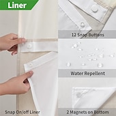 economico Tende doccia-Tenda da doccia in lino 180cm senza ganci con set di fodera in tessuto a scatto tende da doccia di lusso per hotel con finestra trasparente impermeabile e lavabile