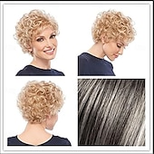 abordables perruque plus âgée-Perruques pour femmes, cheveux bouclés, cheveux courts, perruque dorée, coiffure, cheveux naturels à usage quotidien, convient aux femmes et aux filles d&#039;âge moyen et âgées