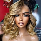 cheap Human Hair Lace Front Wigs-Remy Human Hair 5x5 Closure 13x4 Lace Front Wig Short Bob Brazilian Hair Loose Wave Multi-color Wig 130% 150% Density Highlighted / Balayage Hair Natural Hairline 100% Virgin Glueless Pre-Plucked For