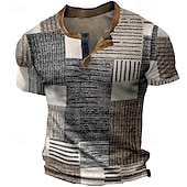 billiga Geometrisk-Herr Grafisk Rutig Waffle Henley Shirt T-shirts Kortärmad 3D-tryck Mode Designer Grundläggande Utomhus Ledigt Dagligen Sommar Blå Grön Kaki Mörkgrå Henley Henley T-shirt