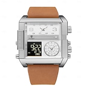 preiswerte Quarz-Uhren-Herren Digitaluhr Quarzuhr Retro Vintage Großes Ziffernblatt Armbanduhr LED-Hintergrundbeleuchtung Chronograph Wasserdicht Echtes Leder Beobachten