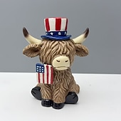 abordables Sculptures-Décorations du 4 juillet, yaks patriotiques des Highlands pour la décoration intérieure, statue de jardin américaine, décorations de jardin extérieures, figurine de yak des Highlands étoiles et