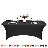 abordables Décoration extérieure-Housse de table en élasthanne pour table de 1,80 m, nappe extensible universelle ajustée pour fêtes, banquets, mariages et événements - noire