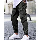 baratos Calças Cargo-Homens Calças Cargo Calças Cintura elástica Bolso multi Tecido Secagem Rápida Vestível Comprimento total Diário Casual Preto Verde Claro