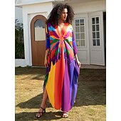 billige Kjoler-Halloween Kjoler Kaftan Stolthet Regnbue Fritid Voksne Dame Halloween Karneval Pride-parade Pride måned Enkle Halloween-kostymer Kle deg opp