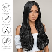 preiswerte Trendige synthetische Perücken-Synthetische Perücken Gewellt Lose Locken Stufenschnitt Tiefer Scheitel Maschinell hergestellt Perücke 24 Zoll A1 Synthetische Haare Damen Klassisch Bequem Hervorgehobenes / Balayage-Haar Schwarz