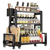 preiswerte Küchen-Aufbewahrung-Küchenregal aus Metall, multifunktionaler Gewürz- und Messeraufbewahrungs-Organizer, Schneidebrett, Utensilien-Organizer, robust &amp;einfach zu montieren, ideal für Gewürze, Würzmittel, Utensilienständer