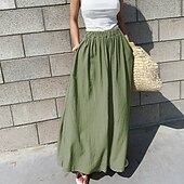 abordables Pantalon uni en coton et lin-Femmes Pantalon en coton et lin Slacks Mode Streetwear Longueur complète Naturel Uni Avec Poches Taille Élastique Confortable Sortir Week-end Vert forêt Bleu ciel clair Gris Bleu lagune Été Coupe