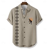お買い得  民族模様-男性用 幾何学模様 エスニック ココペリ シャツ カジュアルシャツ ボタンアップシャツ 半袖 ヴィンテージレトロ バケーション 祝日 ストリートウェア 夏 折襟 3Dプリント フロントポケット1つ リネンライクシャツ グリーン カーキ色