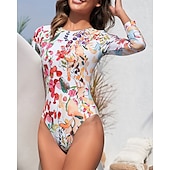 abordables Lycra de surf-Maillot de bain rashguard femme protection solaire UV UPF50+ respirant manches longues maillot de bain maillot de bain 2 pièces natation surf plage sports nautiques floral printemps été automne