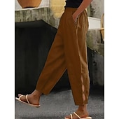  Femmes Coton Chinos Pantalon d'été Mode Streetwear Longueur cheville Taille haute Uni Avec Poches Ceinture Élastique Confortable Doux Micro-Élastique Extérieur Rue Marron foncé Vert foncé Vin Rouge