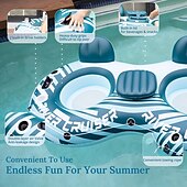 abordables Piscinas, Jacuzzis &amp; Suministros-Sillón flotante inflable para piscina doble, para 2 personas, con respaldo grande, de PVC resistente, con portavasos, resistente a los rayos UV y a las perforaciones, con capacidad de almacenamiento