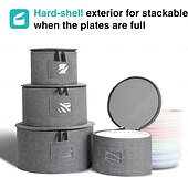 cheap Kitchen Storage-4 Pack Puricon Dinnerware Storage Containers Set, China Plate Storage Bags Protectors for Round Crockery Storage with Felt Plate Dividers -Grey