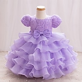 cheap Party Dresses-Kids Girls&#039; Party Dress Solid Color Short Sleeve Performance Special Occasion Princess Polyester Party Dress Summer Spring kids Champagne Purple