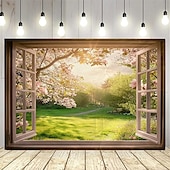 お買い得  風景タペストリー-窓の外の美しい自然の景色、タペストリーを吊るした壁アート、大きなタペストリーの壁画の装飾、写真の背景、ブランケット、カーテン、家の寝室、リビングルームの装飾