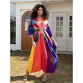 billige Kjoler-Halloween Kjoler Kaftan Stolthet Regnbue Fritid Voksne Dame Halloween Karneval Pride-parade Pride måned Enkle Halloween-kostymer Kle deg opp