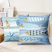 baratos Fronhas de Almofadas de Decoração-Capa de Almofadas Decorativas de Conchas do Oceano 1PC Capa de Almofada Quadrada Macia para Sofá Cama Sala de Estar