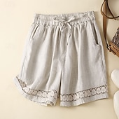 abordables Short en lin et coton-Femmes Short en coton et lin Shorts Slacks Occasionnel Court Naturel Uni Avec Poches Conception à cordon élastique Confortable Extérieur Sortir Noir Gingembre Vert Amande Été Coupe régulière