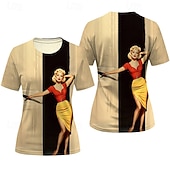 cheap Tops-T-shirt Retro Poster Retro Girl 1950s Retro Vintage T-shirt Sleeve Graphic for Women's Adults' 3D Print  for Masquerade Daily Vacation Party