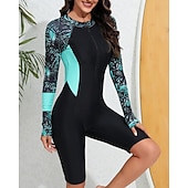  Damen Rash Guard Tauchanzug Frontreißverschluss Knielanges Bein Spandex UV-Sonnenschutz UPF50+ Schnelltrocknend Langarm Bademode Badeanzug Surfen Strand Wassersport Sommer