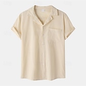 preiswerte Urlaub-Herren Hemd Freizeithemd Knopfhemd Einfach Urlaub Straße Schwarz Weiß Gelb Dunkelmarine Kurzarm Revers Sommer Bekleidung Button-Down