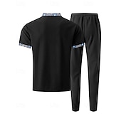 voordelige T-shirt sets voor heren-Voor heren Wafel Shirt T-shirt past Shirt- en broeksets 2 stuks outfits Korte mouw Revers Zomer Kleurenblok Modieus Casual Lapwerk 2-stuks Vakantie Alledaagse kleding Uitgaan Zwart Wit Koningsblauw