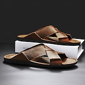 preiswerte Urlaubsandalen-Braune Herren-Sandalen mit Kreuzriemen aus Kunstleder – bequeme Schlupfsandalen mit hochwertiger Lederkonstruktion und verstellbarer Passform, ideal für entspannten Sommerlook und Outdoor-Abenteuer