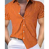 economico camicia da uomo con bottoni-Per uomo Camicia Estiva Camicia casual Camicia da Spiaggia Camicia con Bottoni Giallo Verde chiaro Rosa Rosso Blu Manica Corta A righe Bavero Vacanza Camicia hawaiana Abbigliamento Poliestere Moda