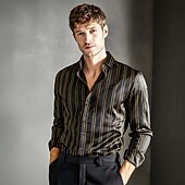 economico Camicie in raso da uomo-Per uomo Camicia Camicia in raso Camicia a righe Camicia casual Camicia con Bottoni Strisce verticali Matrimonio Vacanza Nero Manica Lunga Colletto Primavera &amp; Autunno Tutte le stagioni Abbigliamento