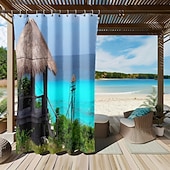 Χαμηλού Κόστους Αδιάβροχες κουρτίνες-Αδιάβροχη Εξωτερική Κουρτίνα Ιδιωτικότητα Κουρτίνες Πατιό Ολισθηρές Κουρτίνες Πέργκολας Γαζωμένες 3D Τοπίο Διακοπών Στην Θάλασσα Για Κιόσκι Μπαλκόνι Βεράντα Γιορτή 1 Πάνελ