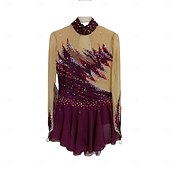 baratos Vestidos de Patinação Artística-Vestidos para Patinação Artística Mulheres Para Meninas Patinação no Gelo Vestidos Fúcsia Patchwork Thumbhole Com Transparência Elastano Com Stretch Treino Ensaio / Prática Profissional Roupa para