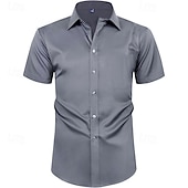 ieftine Cămăși de rochie pentru bărbați-Bărbați Cămașă Cămașă de Costum Camașă cu nasturi Simplu Nuntă Petrecere Negru Alb Verde Deschis Roz Manșon scurt Rever Vară Îmbrăcăminte
