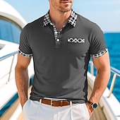 preiswerte Herren Klassisches Polo-Herren Poloshirt aus Baumwollmischung Golfshirt Lässig Ferien Revers Kurzarm Mode Basic Hahnentrittmuster Karo Patchwork Tasche Sommer Normale Passform Weiß Orange Khaki Dunkelgray Leicht Blau