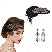 olcso Kiegészítők és még sok más-1920-as évek A nagy Gatsby Flapper fejpánt Gyöngyös karkötő Fülbevaló A nagy Gatsby Toll Retro Csillogó glitter Kristály / Strassz Női Farsang Valentin nap Álarcos mulatság Party estélyi viselet