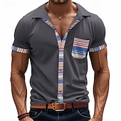 economico camicie casual da uomo-Per uomo Camicia Camicia Estiva Camicia casual Camicia da Spiaggia Camicia con Bottoni Nero Bianco Kaki Grigio chiaro Grigio scuro Manica Corta A righe Bavero Vacanza Camicia hawaiana Tasca