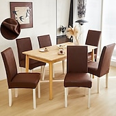 abordables Funda para silla de comedor-1/2/6 fundas elásticas para sillas de comedor y fundas antideslizantes impermeables de moda para sillas de comedor fundas simples de cuero artificial adecuadas para la decoración del hogar hotel