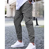 baratos Calças Cargo-Homens Calças Cargo Calças Cintura elástica Bolso multi Tecido Secagem Rápida Vestível Comprimento total Diário Casual Preto Verde Claro