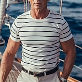 Men's T Shirt Short Sleeve Crew Neck Summer Striped Fashion Designer Basic Classic Vacation Street Going out White Top Tee for Men4