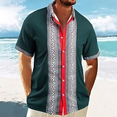 preiswerte Freizeithemden für Herren-Herren Hemd Waffelhemd Sommerhemd Freizeithemd Strandhemd Knopfhemd Schwarz Weiß Wein Grün Kaki Kurzarm Geometrisch Revers Urlaub Täglich Patchwork Bekleidung Mode Lässig