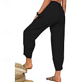 economico Pantaloni in lino e cotone semplici-Per donna Pantaloni in cotone e lino Pantaloni Eleganti Streetwear Casual Lunghezza intera Naturale Semplice Tasca Elastico in vita Comodo Confortevole Uscire Weekend Vinaccia Grigio Nero Bianco
