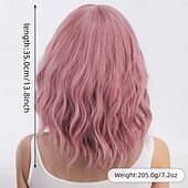 levne Syntetické trendy paruky-Syntetické paruky Mírné vlny Curly Weave Asymentrický střih Elegantní ofina na stroji Paruka 14&quot; A1 Umělé vlasy Dámské Párty Klasické Pohodlné Růžová