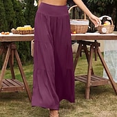 abordables Pantalon uni en coton et lin-Femmes Pantalon en coton et lin Slacks Mode Longueur complète Naturel Uni Taille Élastique Extérieur Confortable Décontracté Quotidien Week-end Magenta foncé Vin Bleu marine Bleu ciel clair Été Coupe