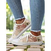 cheap Women&#039;s Sneakers-Women’s Lace - Up Canvas Sneakers with Floral Print – Casual &amp; Youthful Style for Teenagers and Young Women in School, Street Outings &amp; Casual Gatherings