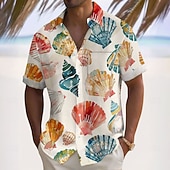 cheap Ocean Print-Men's Shell Conch Sea Creatures Shirt Summer Hawaiian Shirt Button Up Shirt Short Sleeve Hawaiian Vacation Holiday Beach Wear Summer Spring Turndown 3D Print Collared Shirts Front One Pocket Beige