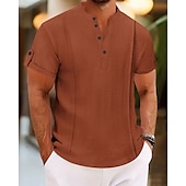 economico Vacanza-Per uomo Camicia Camicia casual Camicia con Bottoni Semplice Vacanza Streetwear Bianco Blu reale Blu Marrone Manica Corta Henley Estate Abbigliamento Allacciato