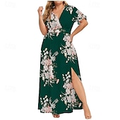 billiga Bohemklänningar-Dam Långklänning Maxiklänning Vardagsklänning Sommarklänning Boho-klänning Klänning med tryck Mode Utomhus Semester Helgdag Normal Blommig Ärmlös Djup V-hals Svart Vit Gul Ljusgrön Sommar Vår