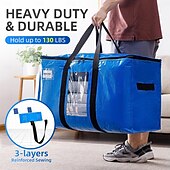 cheap Clothing &amp; Closet Storage-2 Pack Extra Large Moving Bags, Heavy Duty Totes for Storage with Visible Window, U-Shaped Around Handles, Storage Contrainer Box for Space Saving