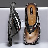 billige Ferietøfler-marineblå flip-flop-sandaler i imitert skinn for menn – myke og komfortable med stroppdetaljer, ideell for uformelle sommerdager, avslapning på stranden og ved bassenget