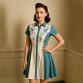 tanie Sukienki-Retro / vintage Lata 50. Mini Sukienka z linii Sukienka koszulowa kowbojka Zapięcie na guziki Druk 3D Strój na bal maskowy Damskie Bal maskowy Urlop Codzienny Herbaciane przyjęcie Dla dorosłych