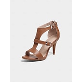 cheap Latin Shoes-Women&#039;s Brown Buckle Strap High Heel Latin Dance Shoes with Suede Sole – Stylish Open Toe Tango and Ballroom Shoes for Competition and Events